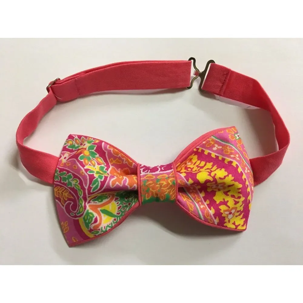 Custom Mens Pink/Yellow Floral Bow Tie‎ Pre-tied Adjustable Handmade bowtie